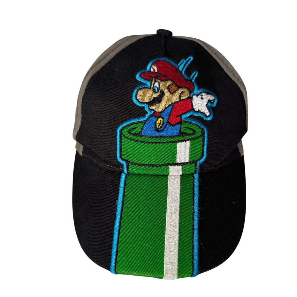 Nintendo Super Mario Warp Pipe Embroidered‎ Kids Snapback Hat Black Grey